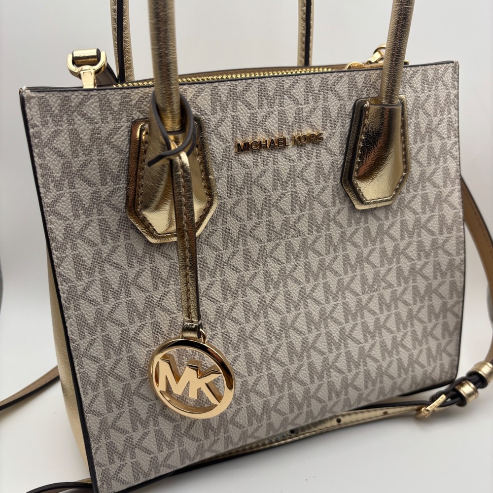 Michael Kors Satchel Women Small Vanilla Monogram Structured Modern - Picture 1 of 12